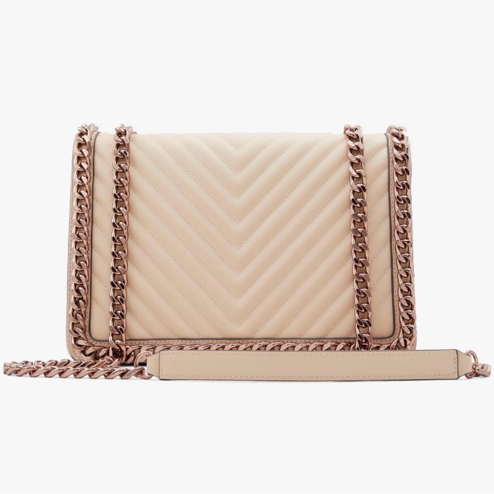 Cream Quilted Chain Crossbody Bag